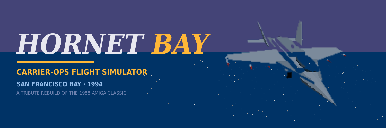 Hornet Bay X cover: wordmark left, banking Hornet right over the ocean