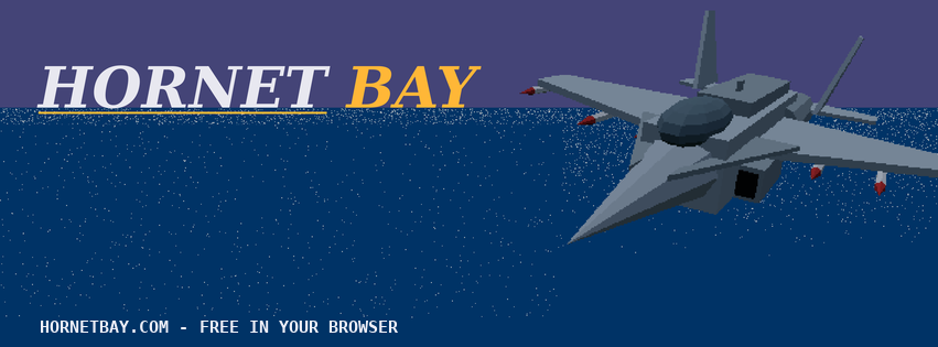 Hornet Bay Facebook cover: wordmark high left, head-on Hornet over the ocean right