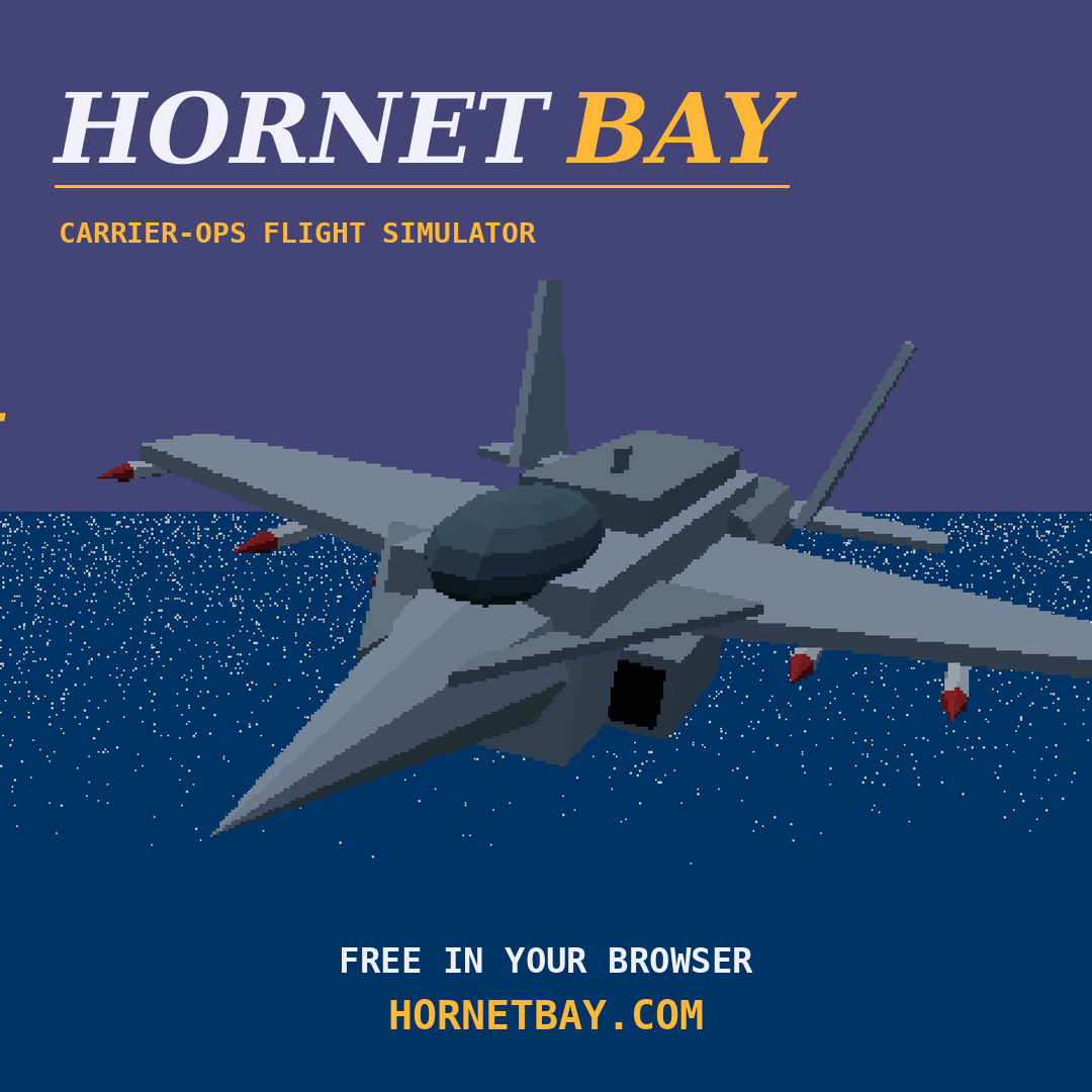 Hornet Bay square launch post: wordmark, head-on Hornet, free in your browser